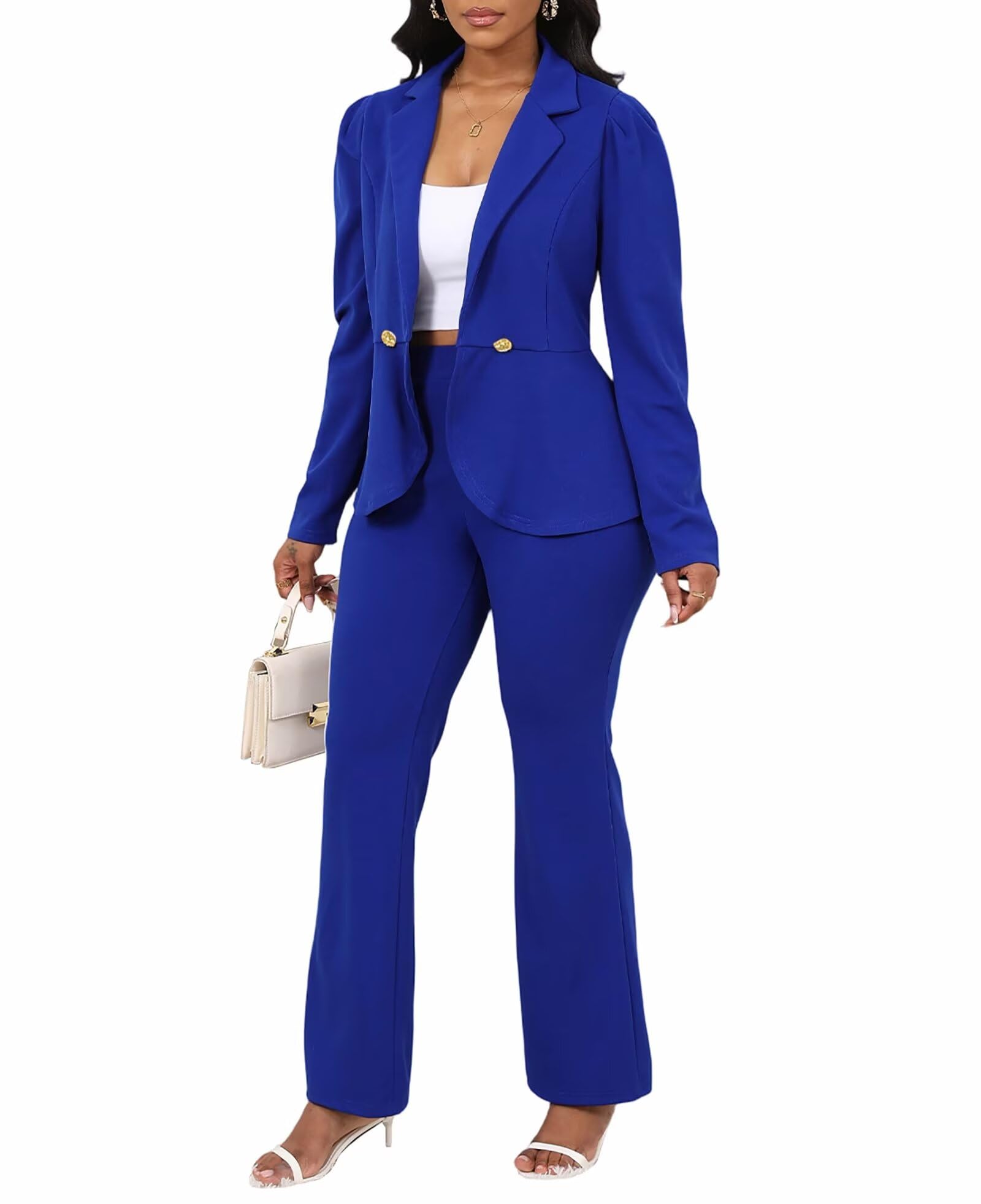Aro Lora Pant Suits for Women Dressy Business Outfits Ruffle Open Front Blazer Pantsuits Office Work Sets
