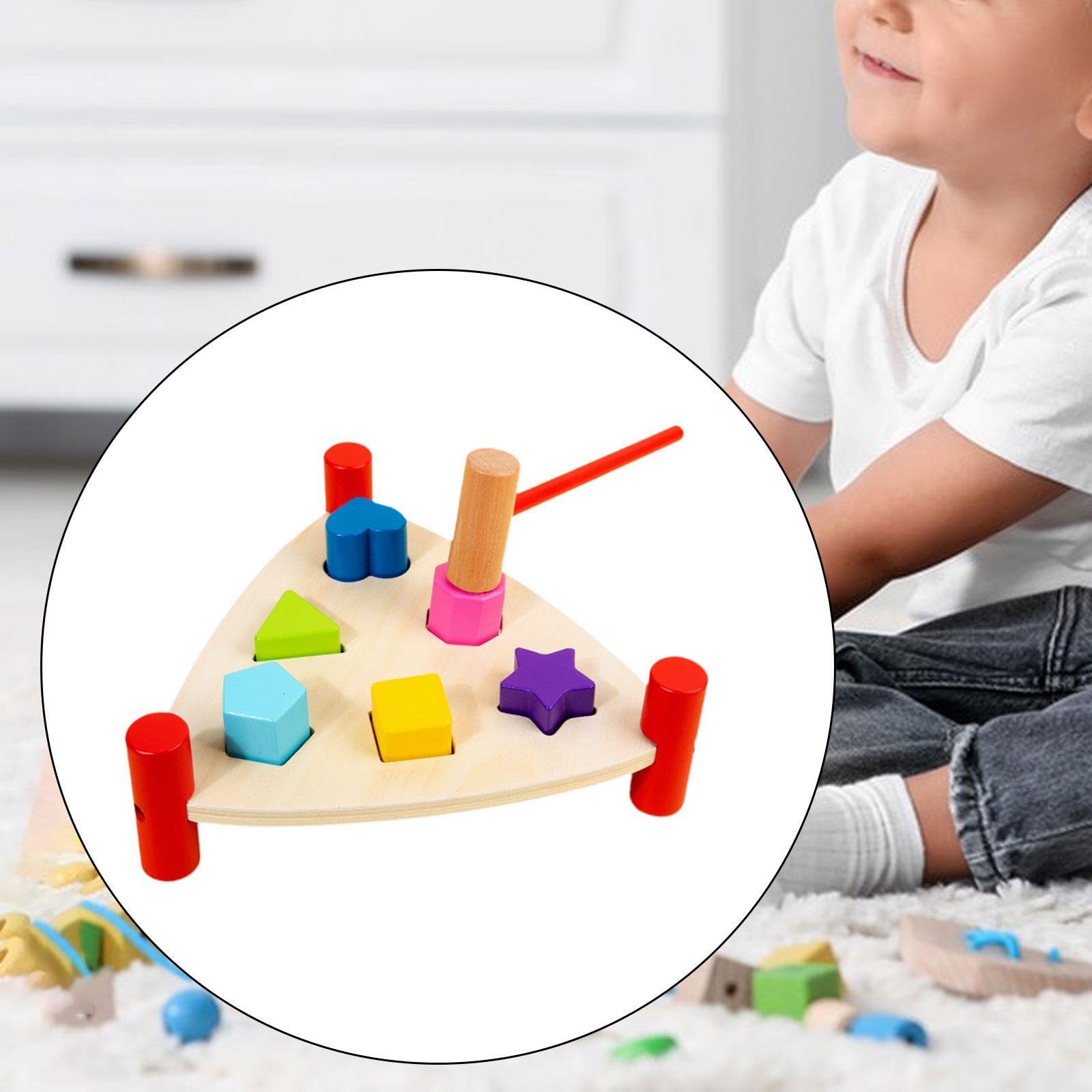 Holzspielzeug Schlagbank Hammerbank Motorikspielzeug Holzklopfbank mit Holzhammer Pädagogisches Spiel für Jungen Und Mädchen für Zuhause Vorschule All, Dreieck
