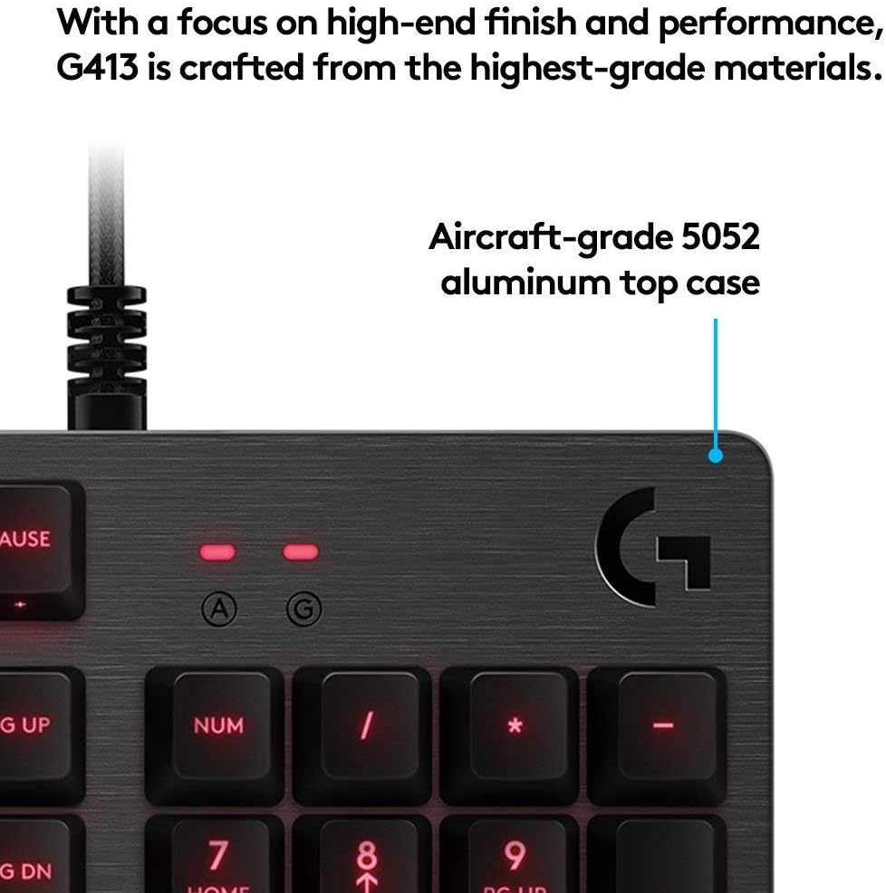 Logitech G413 Backlit Mechanical Gaming Keyboard USB Passthrough Carbon (Renewed)