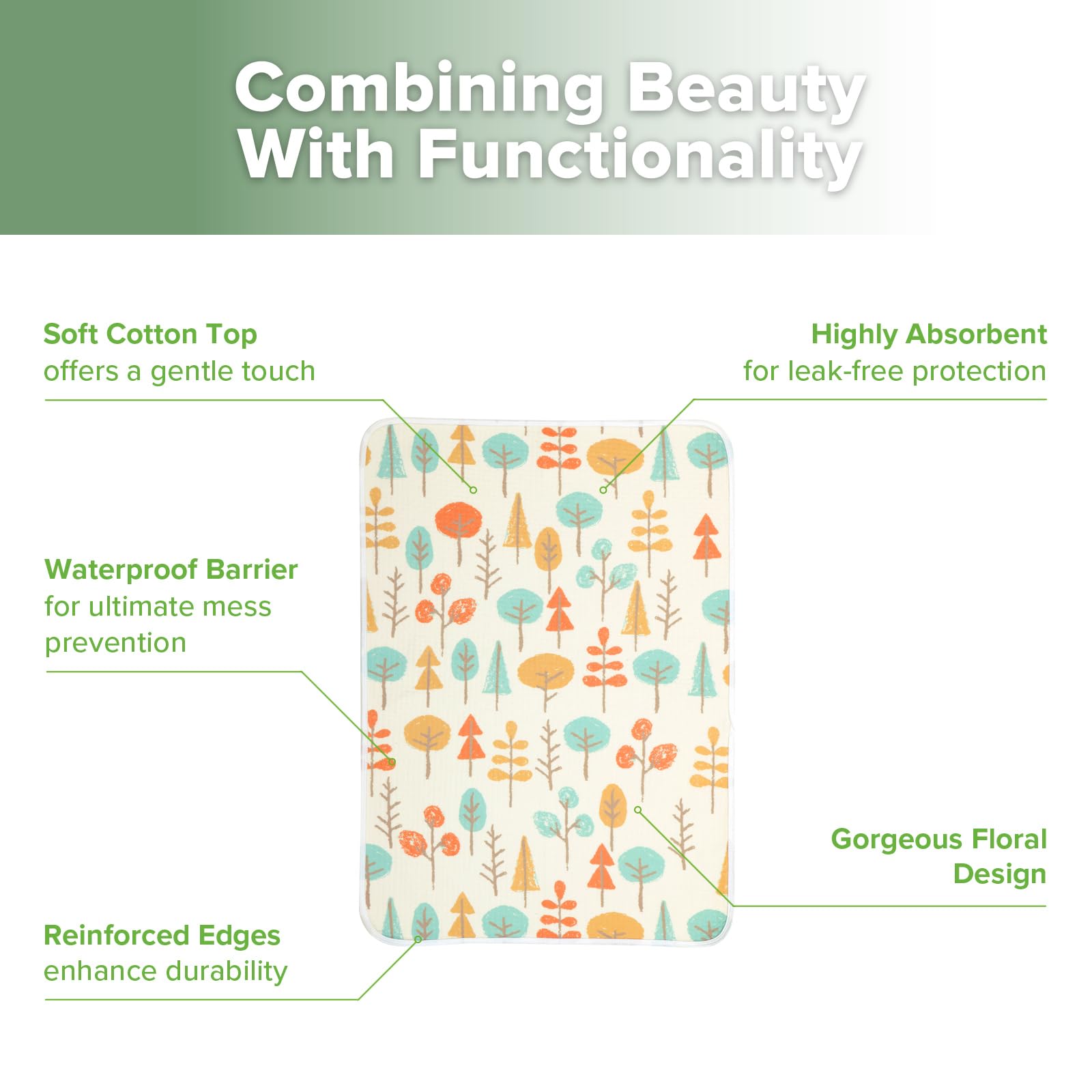 haakaa Waterproof Changing Pad Liners, 100% Cotton, Soft & Breathable (1pc, 19.5" x 27.5" Autumn Glade), Medium - Image 4