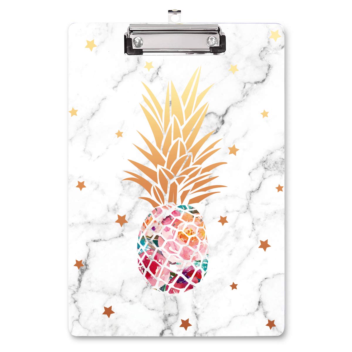 WAVEYU Pineapple Hardboard Office Clipboard, Cute Golden Decorative Clip with Low Profile Clip, Designed for Students, Classroom, School and Office Use, Pineapple (12.5"x9")