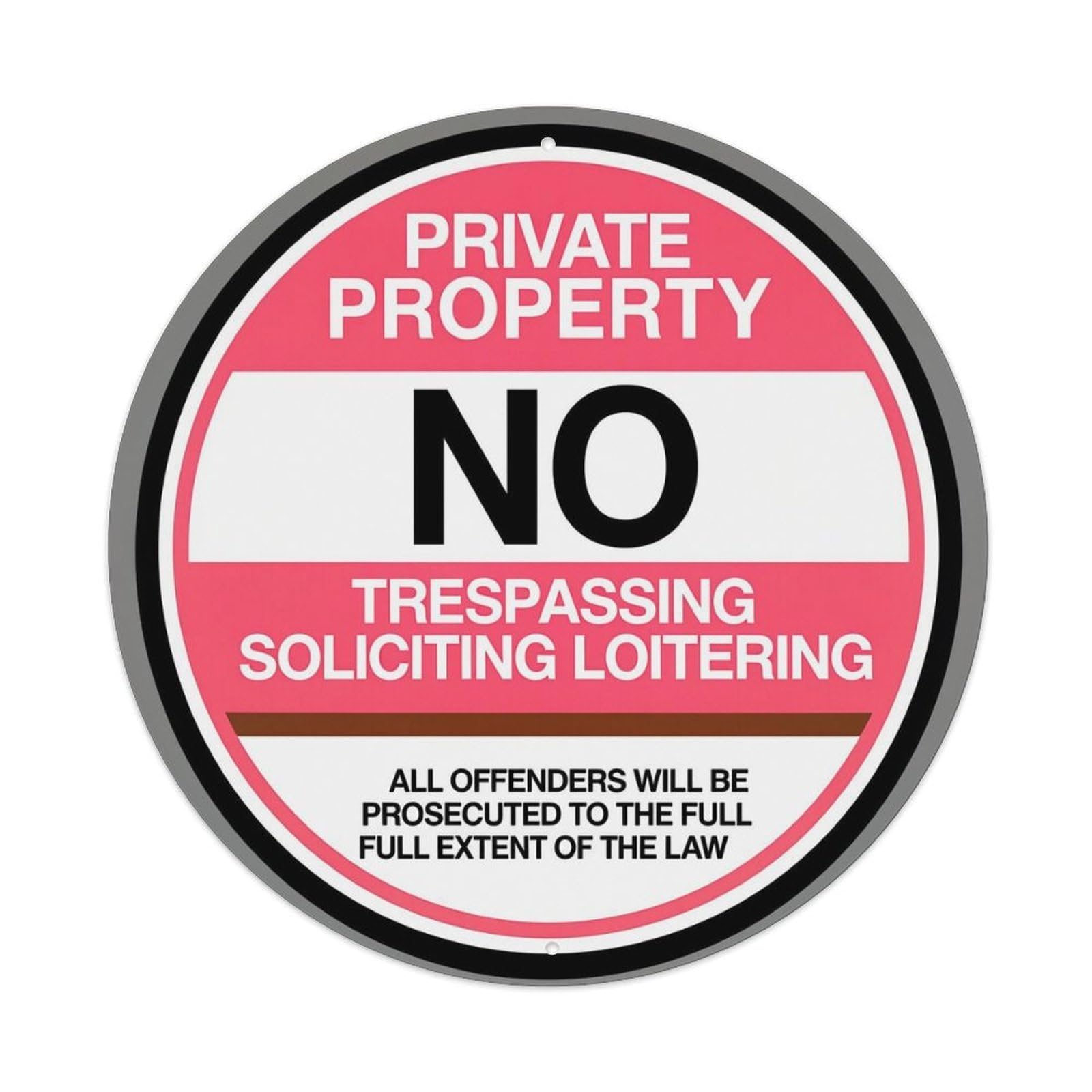 Private Property No Trespassing Soliciting Loitering Warning Sign Vintage Round Tin Sign Retro Metal Wall Decor Metal Poster, Home Bar Garage Cafe Wall Art Decoration 8x8Inches