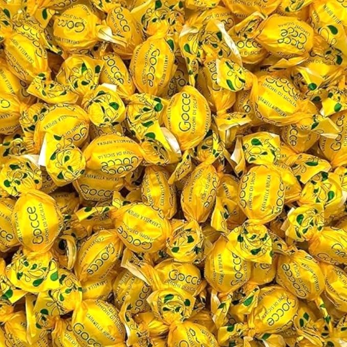 Miniatura 2 de Gotas de limón italiano gourmet premium, 1.5 libras, caramelo duro Gocce Limoni Di Sicilia envuelto individualmente, relleno de jugo de limón