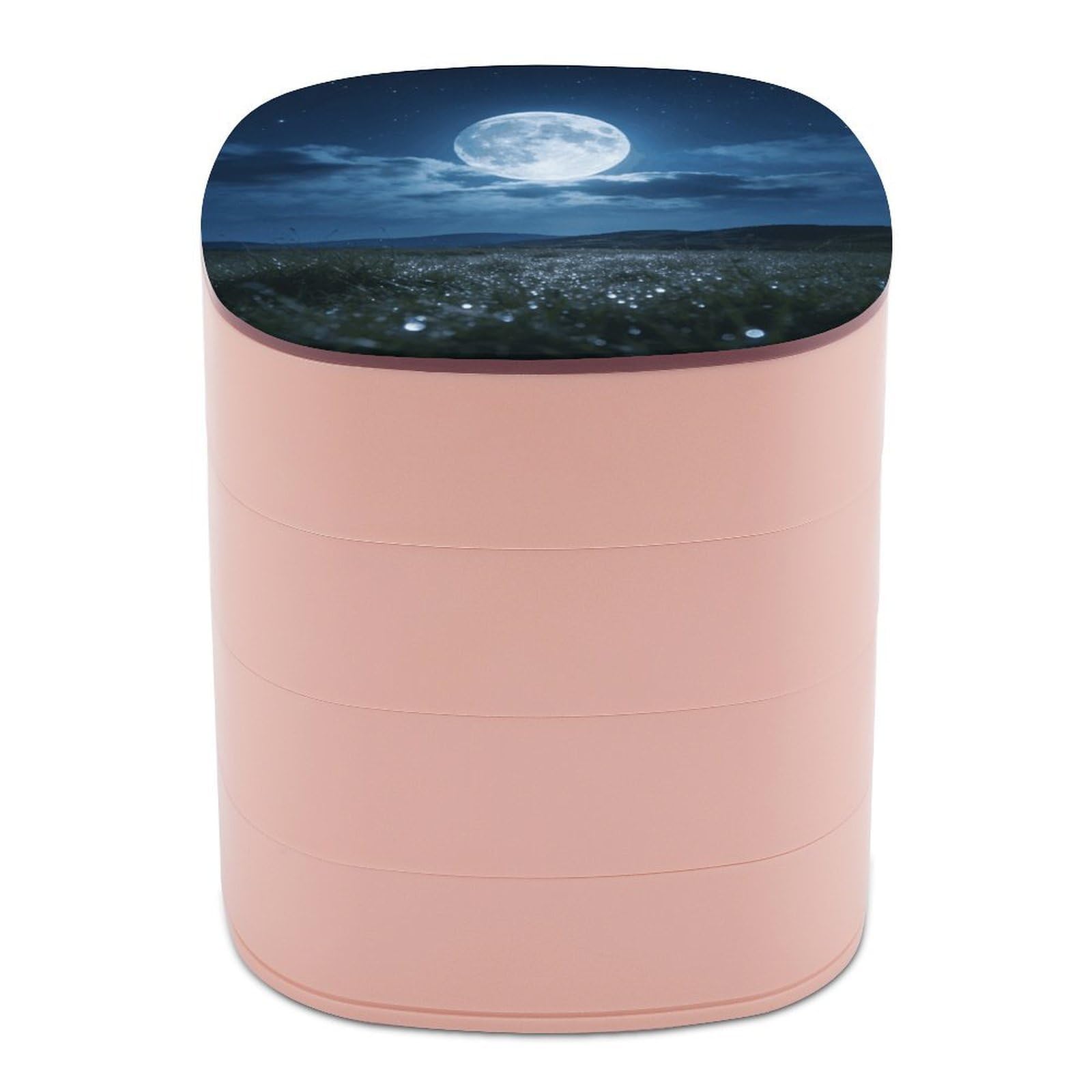 LZQPOEAS Moon Night Jewelry Box Women Jewelry Organizer Travel Jewelry Case Cute Necklace Ring Storage Organizer 4-Layer Rotating Jewelry Tray Case with Mirror for Bracelets
