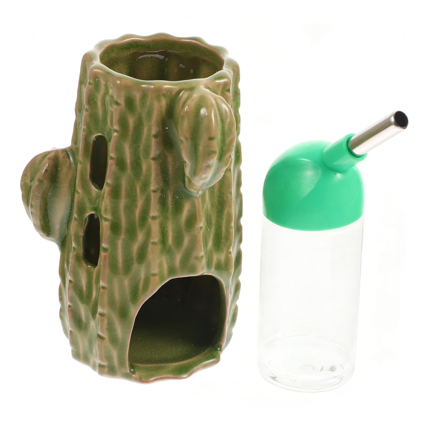 Hamster Wasserflasche 80ml mit Halter aus Keramik, Grün