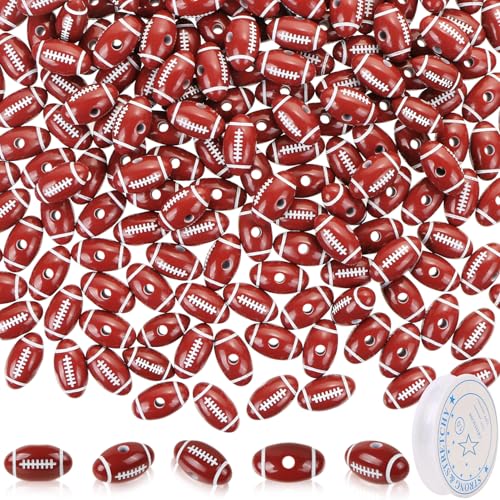 CCOZN 200 Pcs Football Beads for DIY Jewelry Making Tiny Acrylic Rugby Beads for Bracelets Keychains Necklaces Crafting with Box