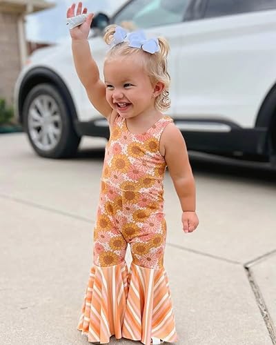 Miniatura 2 de Ropa de verano para bebé niña con estampado floral, overol con tirantes acampanados, pantalones acampanados