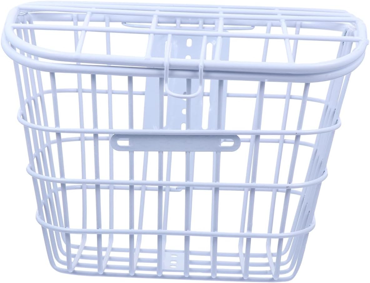 Thickened White Bike Front Storage Basket with Lid, Iron Electric Bike Basket for Adult Cycling, Front Handlebar Holder for Commuting and Outdoor Riding