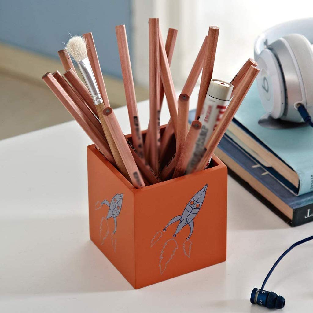 Portalápices Naranja, Caja de Madera para bolígrafos, Organizador de Escritorio de Uso múltiple, Caja de Almacenamiento de Madera Natural ecológica, portalápices