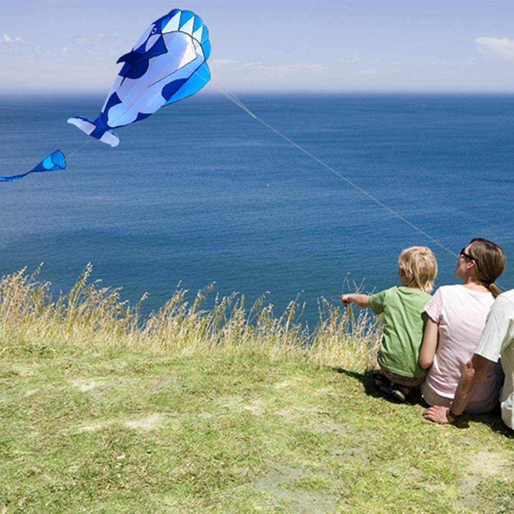 Omquot 3D Large Blue Dolphin Kite, Beach Kite, Tear Resistant, Frameless, Soft Paraffin Kite for Family Outdoor Fun (Blue and White)