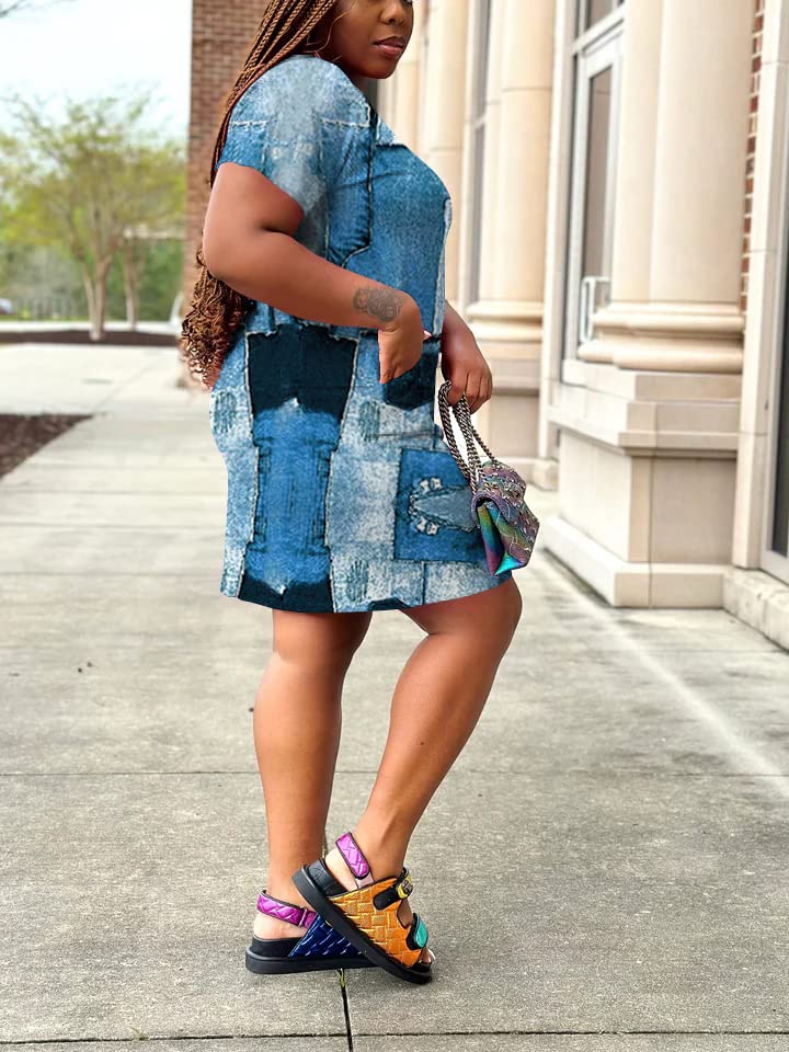 PINSV Women Plus Size Summer T Shirt Dresses Short Sleeve Casual Tunic Dress with Pockets3