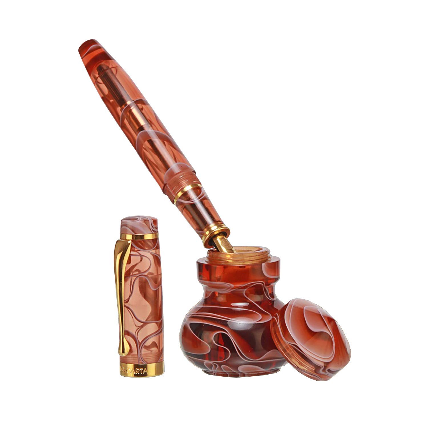 Magna Carta Emotions Series - Passion Fountain Ink Pen with Empty Ink pot, Pen & Pot Made of Precious Resin, PVD 24k Gold Plated Broad Nib & Trim, Converter, Eye Dropper for Writing Signature