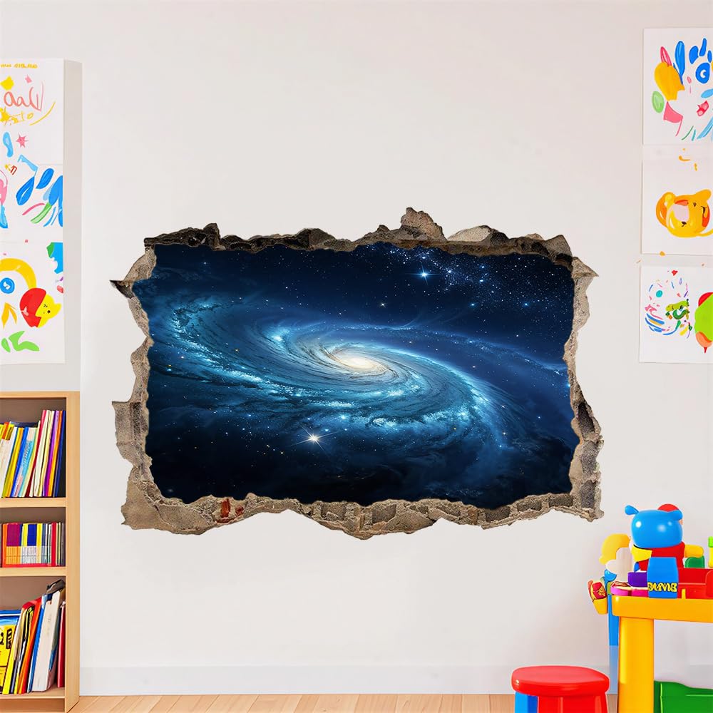 3D Wandaufkleber, Kosmischer Wirbel Durchbruch Wandtattoos Deko Wand Selbstklebend Blauer Raum, Wandaufkleber Wanddurchbruch Wandsticker für Zuhause, Schlafzimmer, Wohnzimmer