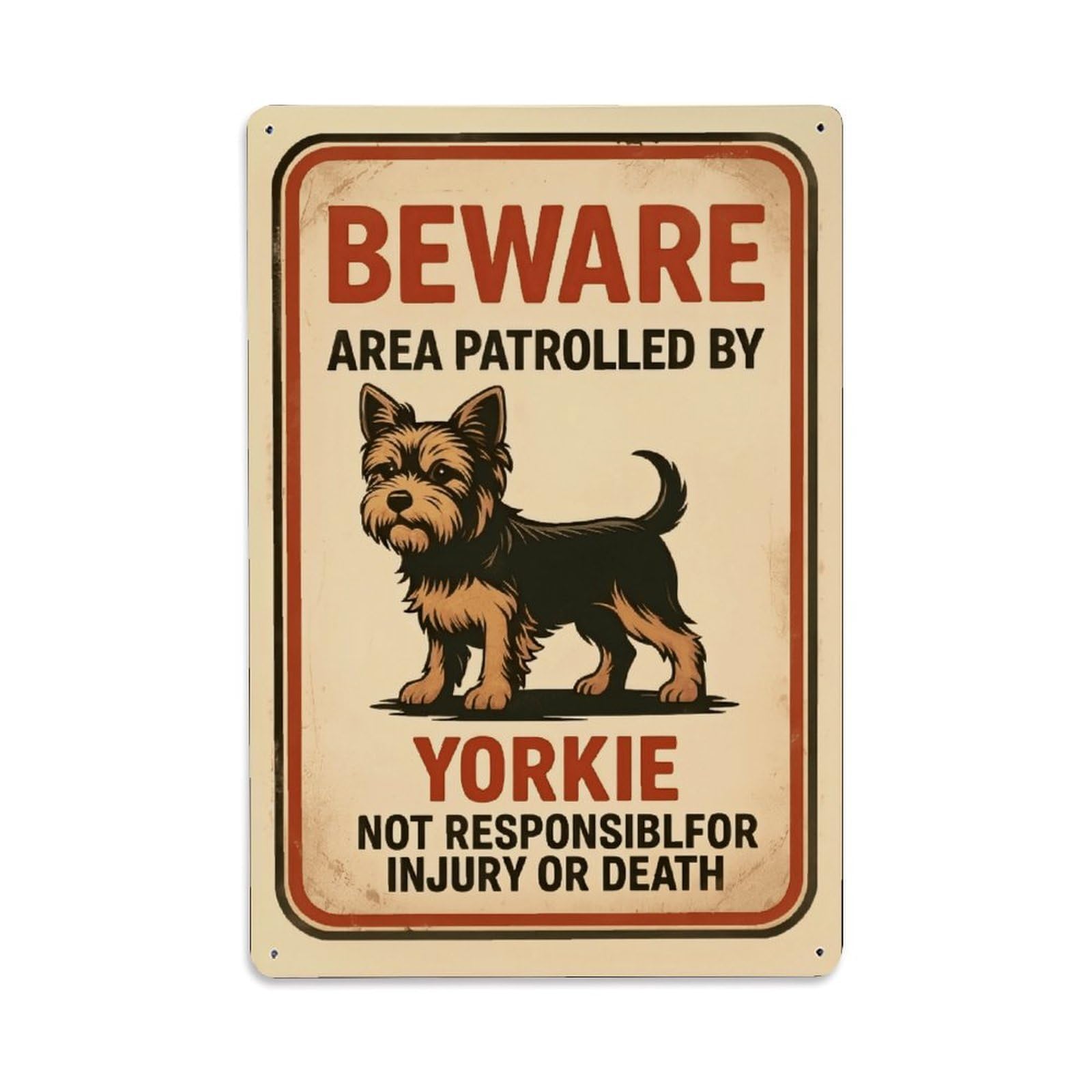 Ldfuieksufg Style Beware Yorkie Guard Dog Warning Sign Vintage Aluminium Metal Sign, Retro Wall Decor For Home, Bar, Garage & Farmhouse 30X20cm