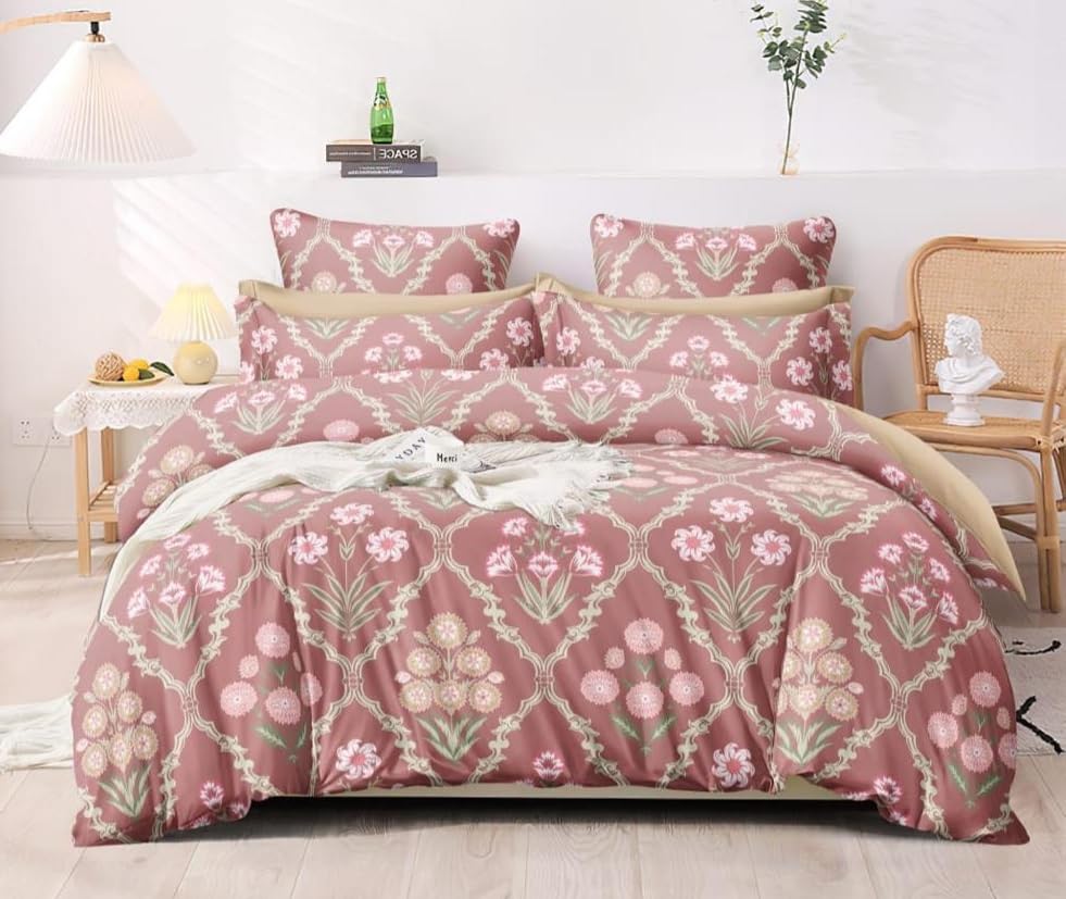 Image of 1 Reversible Comforter Super King Size 108 x 108 Both Side Same Print 1 Bedsheet King Size 108 * 108 inches and 2 Pillow Cover 4 Pieces Bedding Set | AC Quilt | AC Dohar-Multicolor