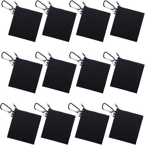 Muka 12 Pack Coin Purse with Carabiner Cotton Canvas Pouch 4-1/4 x 4-1/4 Inches, Black, One size