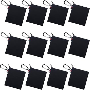 Muka 12 Pack Coin Purse with Carabiner Cotton Canvas Pouch 4-1/4 x 4-1/4 Inches-Black