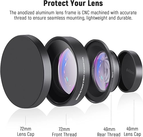 Miniatura 6 de NEEWER Lente ultra gran angular y macro de 1.929 in 0.43X HD 2 en 1, enfoque de 0.709 in compatible con Canon EOS Kiss M2 EOS RP EOS R10, anillo