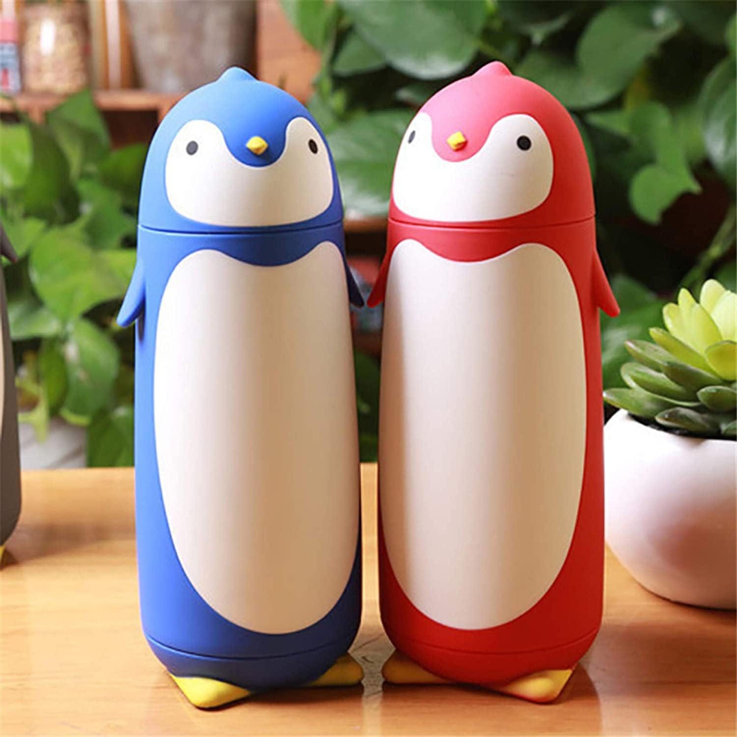 Butelka,Szczelna Cute Penguin Kubek Termiczny Ze Stali Nierdzewnej Termosy Cartoon Portable Thermal Napoje(Rot)