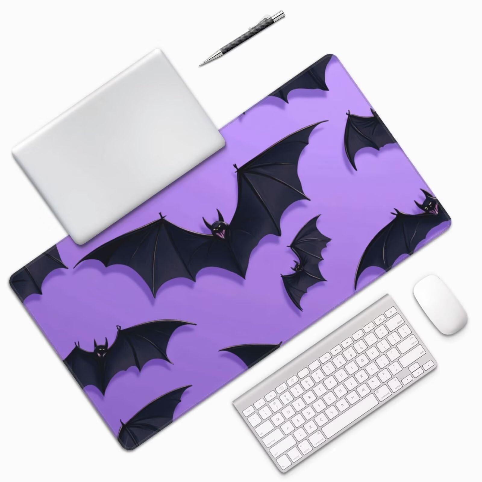 Gaming Mauspad XXL 900x600x3mm Mousepad Verlängertes Groß Mauspad Schreibtischauflage,Genähte Kanten rutschfeste Gummibasis,Verbessert Präzision Geschwindigkeit Office Lila Schwarze Fledermaus L-5158