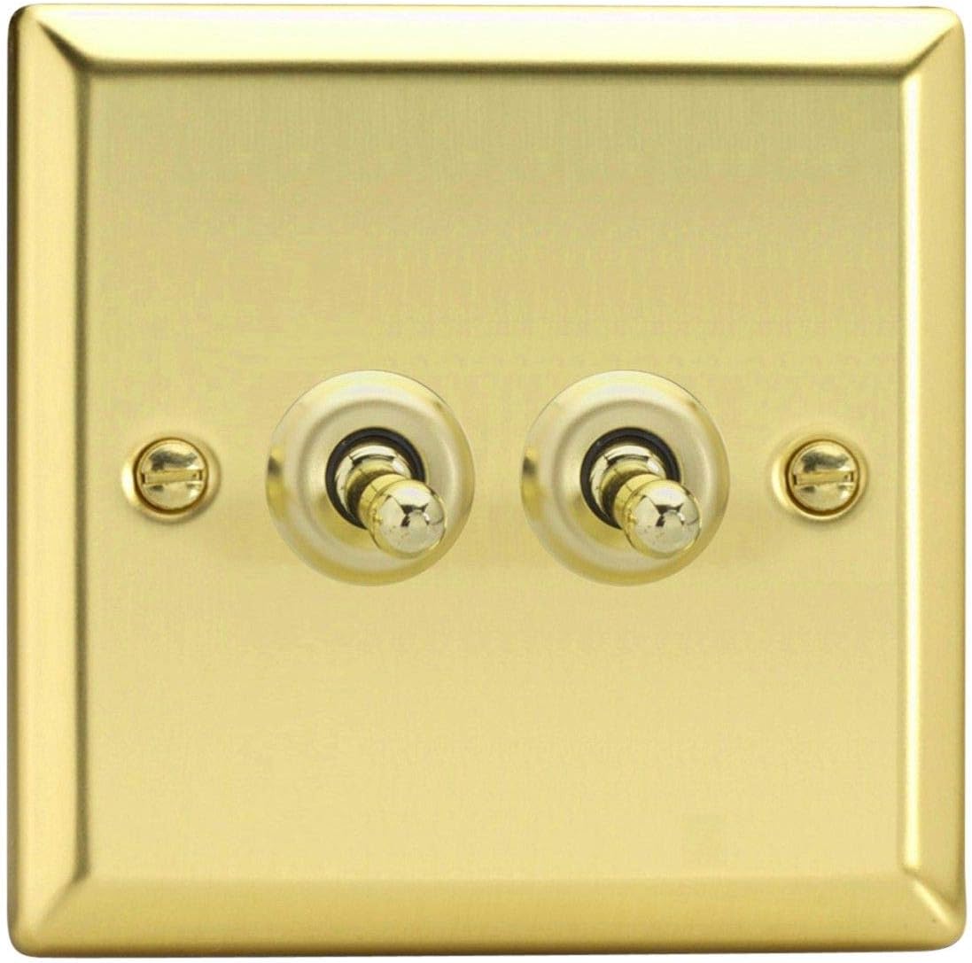 Varilight XVT2 Toggle Switches Victorian Brass 2 Gang
