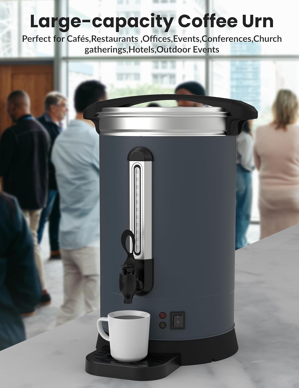 Urna de café comercial de 100 tazas, cafetera eléctrica de acero inoxidable de 14 L/3.8 galones con aislamiento de doble pared, dispensador de bebidas calientes y agua para bodas