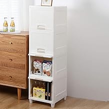 JEYANG Plastic Cupboard for Clothes Plastic Cabinet for Storage Foldable Wardrobe for Clothes Rack for Storage Clothes Storage Cabinet Plastic Modular Drawer Storage Box (White Window, 4 Tier)