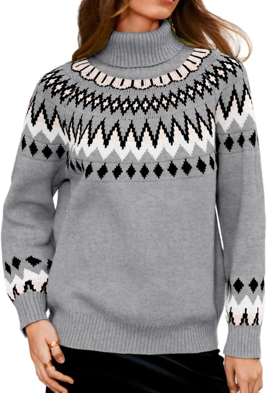 Women's Vintage Colorful Knitted Sweater, Turtleneck Loose-fit Chunky Pullover for Winter