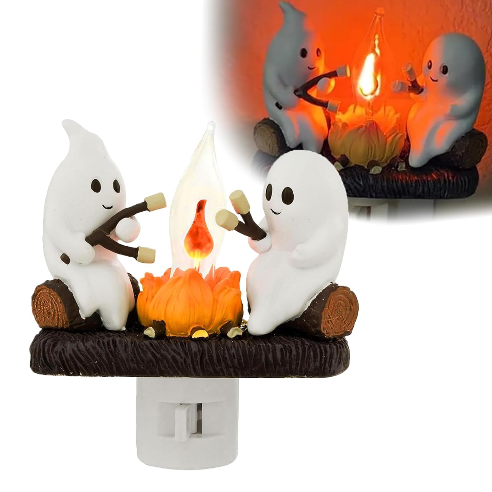 Ghost Campfire Flickering Nightlight, Ghosts Roasting Flicker Flame Plug in Night Light with Switch, Ghost Campfire Flickering Nightlight Halloween Gifts (1pcs)