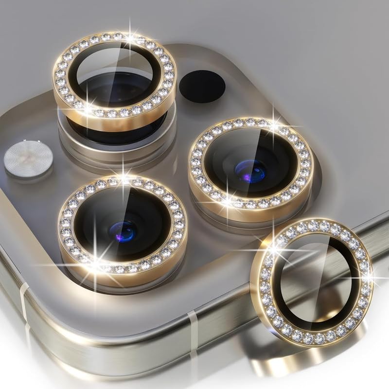 LINEOVAL Compatible for iPhone 15 Pro/iPhone 15 Pro Max Camera Lens Protector Bling, 9H Tempered Glass Camera Cover Screen Protector Metal Ring Decoration Accessories Diamond-Gold (B0CKK45YR8) Amazon Price History, Amazon Price Tracker