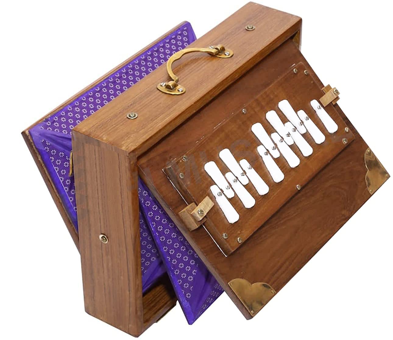 Boîte Shruti indienne compacte à gamme complète, en bois de teck, raccords en laiton, 440 Hz,