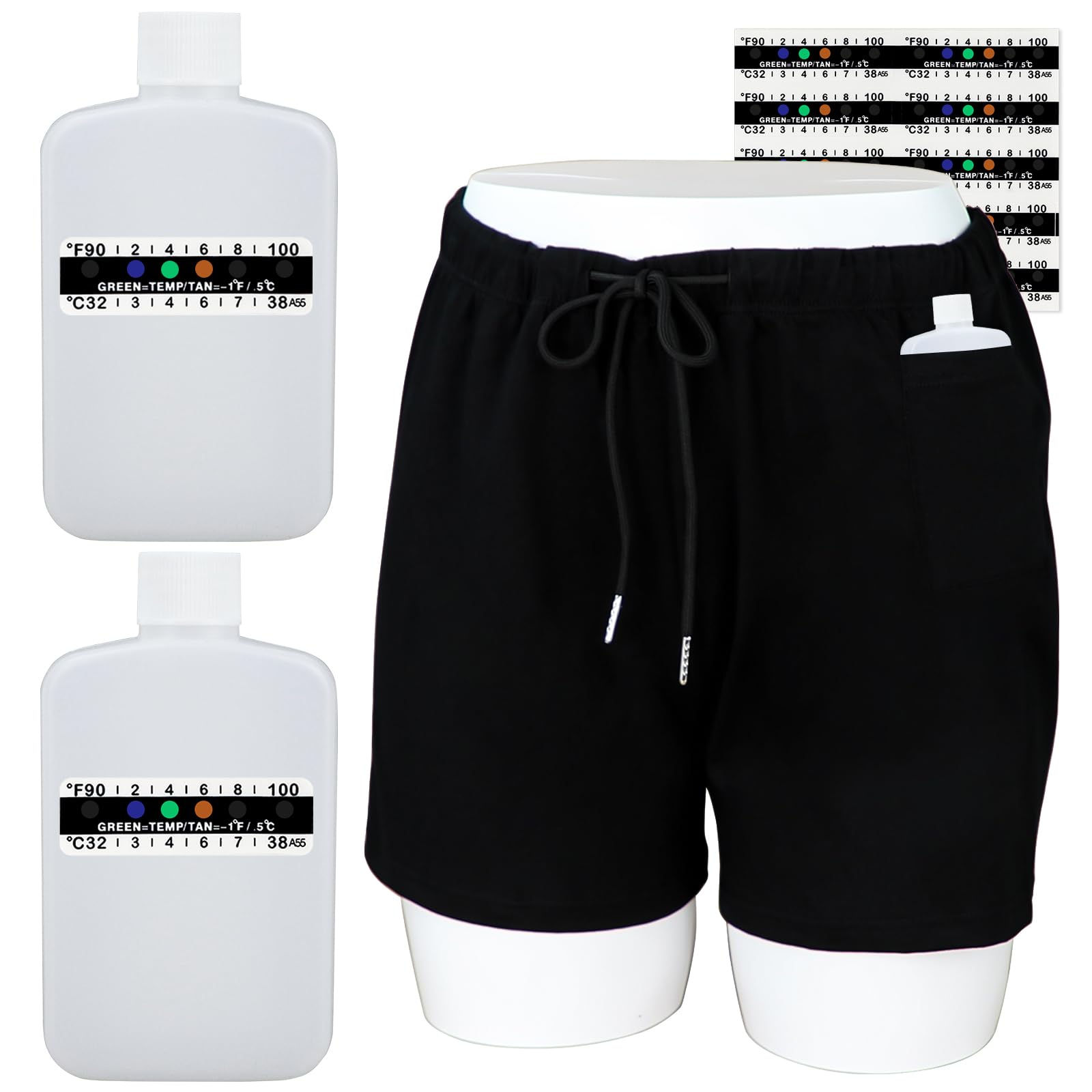 14 Pcs Urine Test Complete Kit Includes Boxer Briefs with Lining Pocket, 2 Portable Translucent Empty Bottles and 10 Adhesive Temperature Test Strips (L)