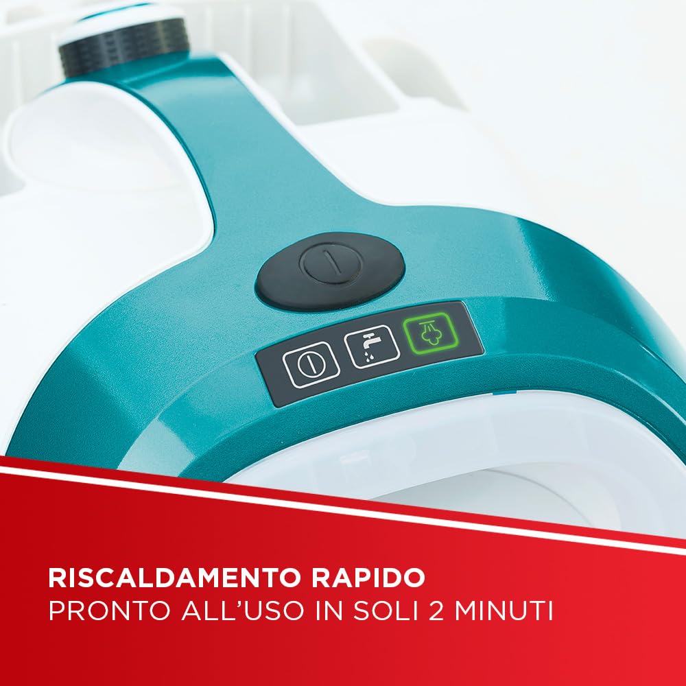 Polti Vaporetto Smart 100 T, Pulitore a Vapore con Caldaia ad Alta Pressione 4 Bar, Potenza Max 1500 W, 8 Accessori Inclusi, Bianco e Turchese