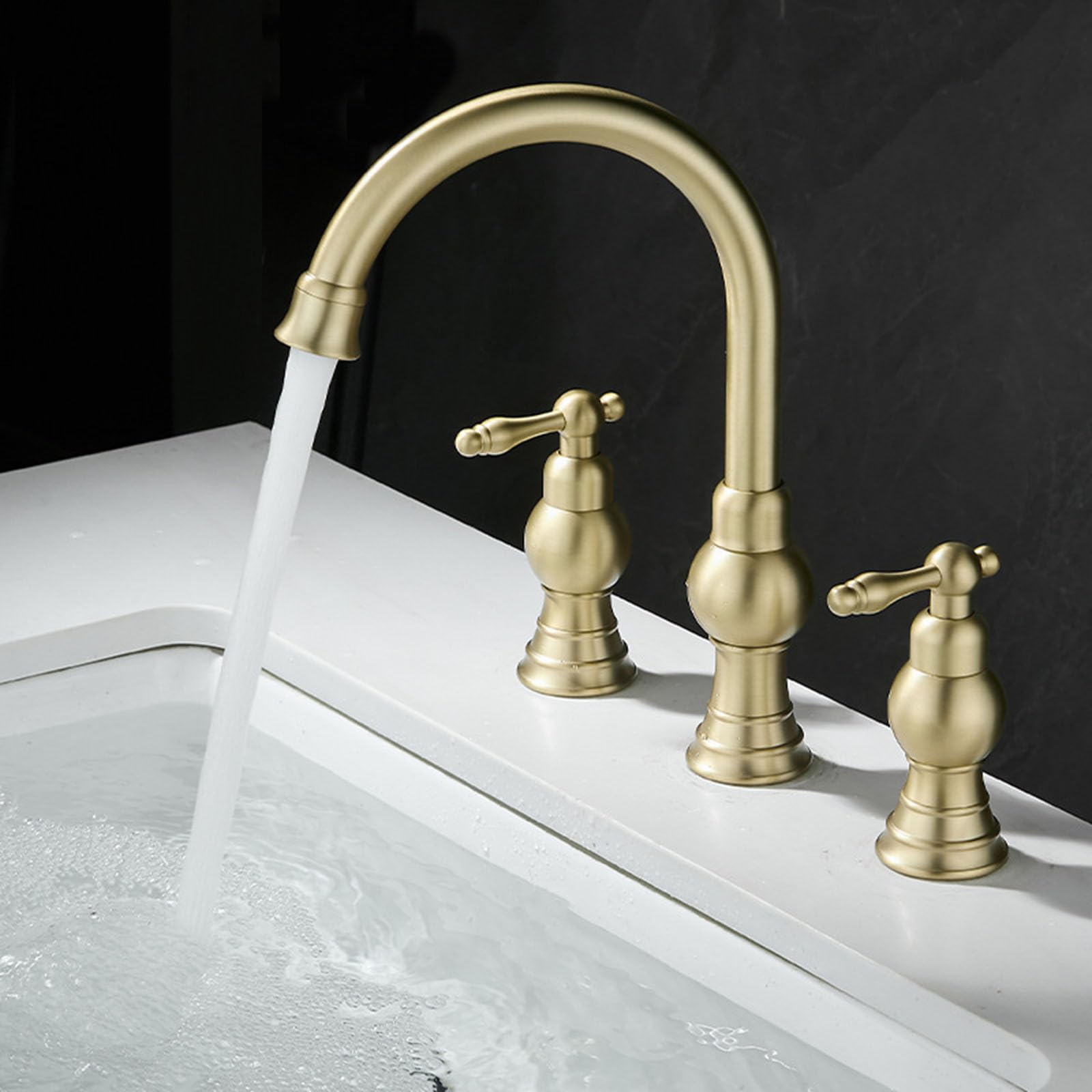 Rubinetto Bagno Lavabo 3 Fori Vintage Oro Spazzolato con 2 Maniglie