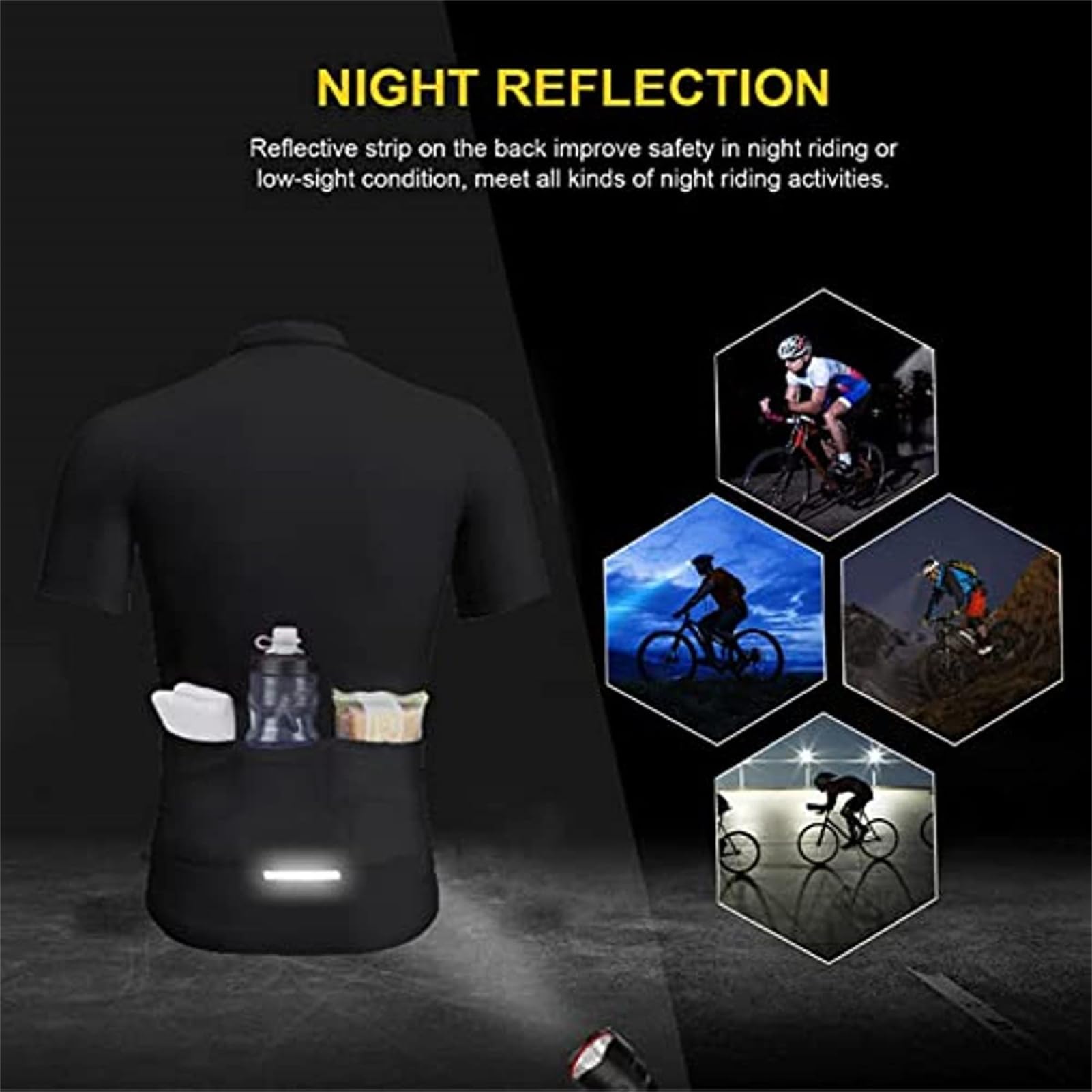 FFFF & OLFEH Herren Fahrradbekleidung Set Kurzarm Herrentrikot Radhose Radtrikots, 3 Gesäßtaschen, feuchtigkeitsableitend, kurzärmelig, schnell trocknend, 6-teiliges Set