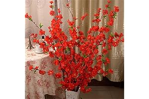 5Pcs Realistic Spring Peach Blossom Cherry Plum Bouquet Branch Silk Flower,Artificial Flowers...