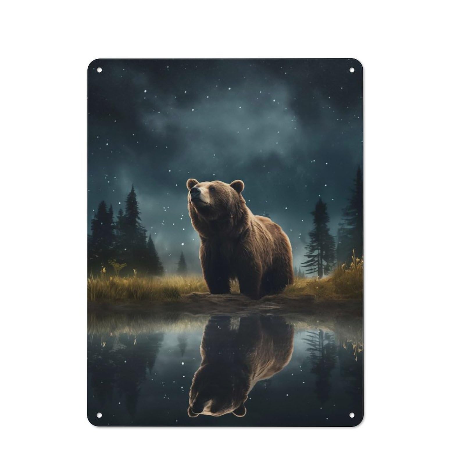 Junmoney Brown Bear Starry Retro Metal Wall Sign 40X30cm For Café Or Home Bar, For Home Bar Enthusiasts, For Retro Home Interiors