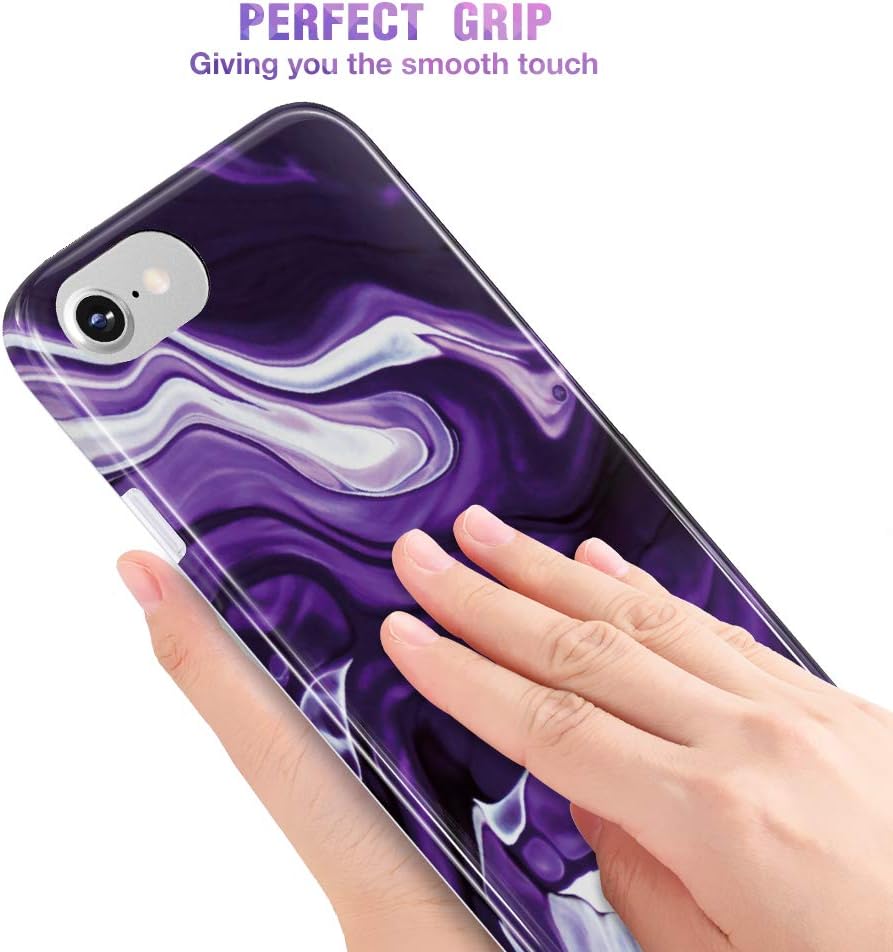 Caka Marble Case for iPhone SE 2020, iPhone 6 6S 7 8 Marble Case for Women Girls Protective Slim Flexible Luxury Fashion Case for iPhone 6 6S 7 8 SE 2020 (White Purple)