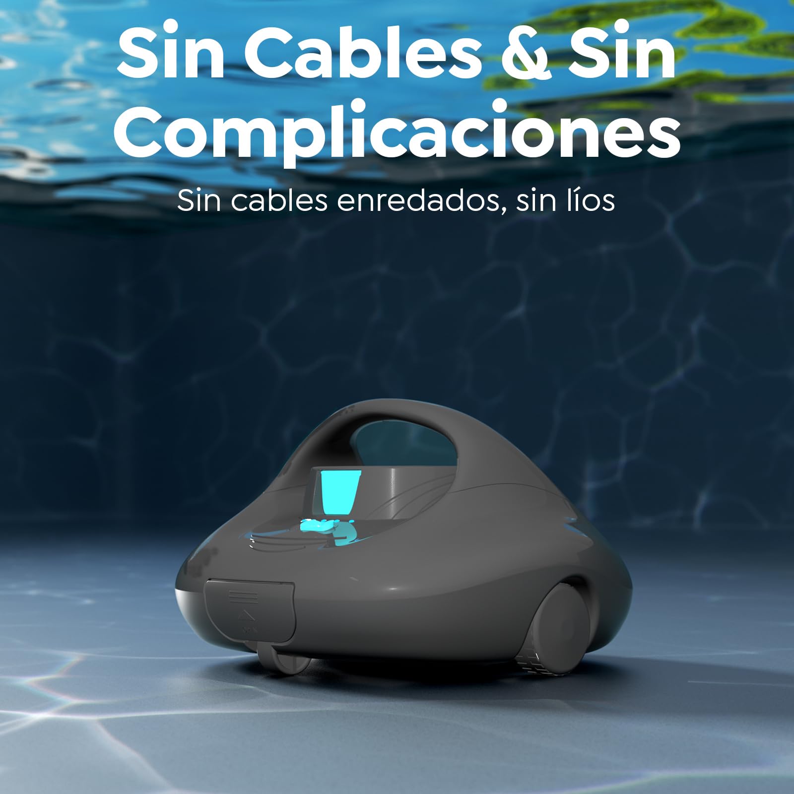 Robot Limpiafondos Piscina, Limpieza Potente de 130 Minutos, Carga Rápida en 2,5 Horas, Motor de Doble Tracción, Ideal para Piscinas de Fondo Plano de hasta 80 m²(Gris)