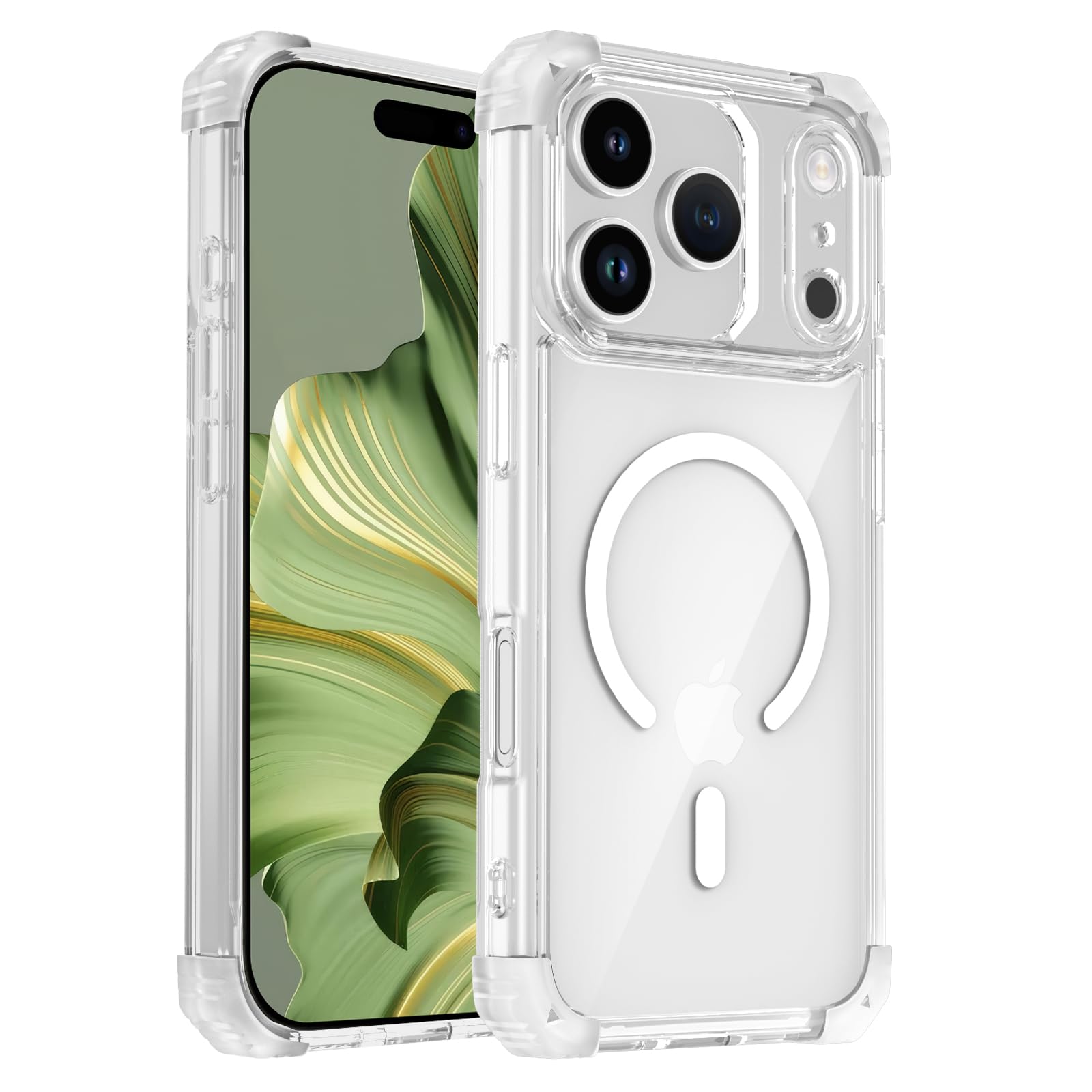 Czterorożne, odporne na upadki, przezroczyste magnetyczne etui na telefon do Apple iPhone 17 Pro, [obsługa bezprzewodowego ładowania] smukłe, odporne na wstrząsy ochronne etui na telefon