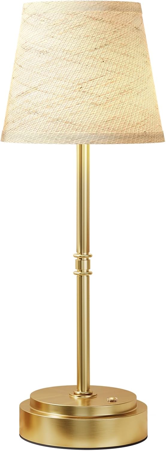 Cordless Table Lamp - 7500mAh Longest Lasting Battery Operated Lamp, 1 Pack Antique Brass Aesthetic Cozy Rechargeable Desk Lamp for Kitchen Counter, Dining Room & Restaurant Centerpiece