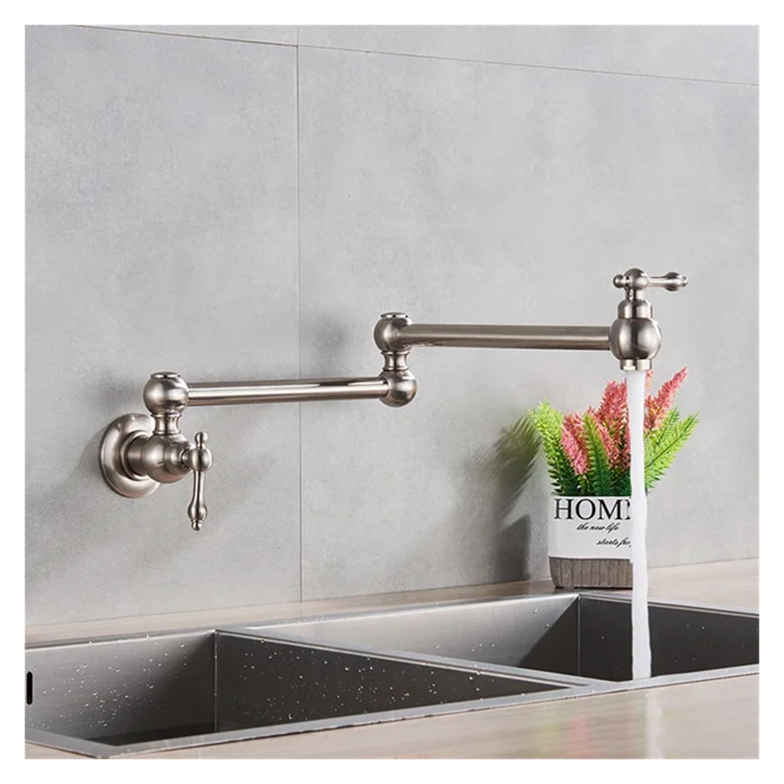 Ewsdsfs Brushed Nickel Black Rotated Kitchen Sink Cold Water Tap Faucet Solid Brass Basin Swivel Faucets Wall Mounted Pot Filler(Brushed Nickel)