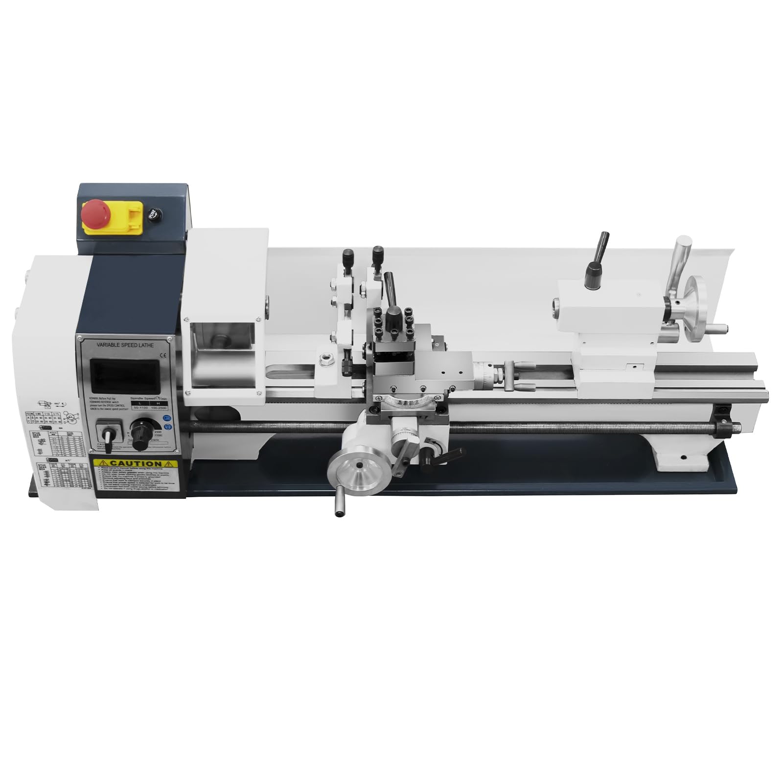 Torno de Metal de Precisión 1500W 220x500mm, Mini Torno Metálico con Velocidad Variable Continua 0-2500rpm, Incluye Cepillo para Trabajos de Mecanizado