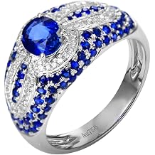 Engagement Rings 9K/14K/18K White Gold for Women, Oval with 1.31ct Created Sapphire and Moissanite, Wedding Rings for Women Silver Blue