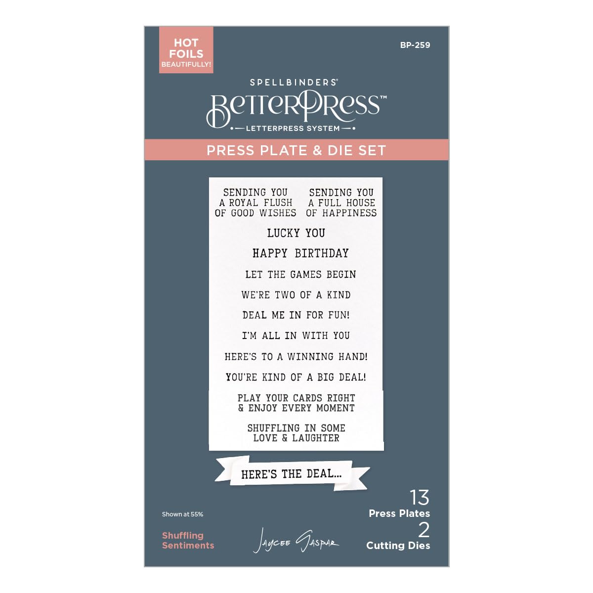Spellbinders Shuffling Sentiments Press Plate & Die Set from The Jack of All Trades Collection by Jaycee Gaspar