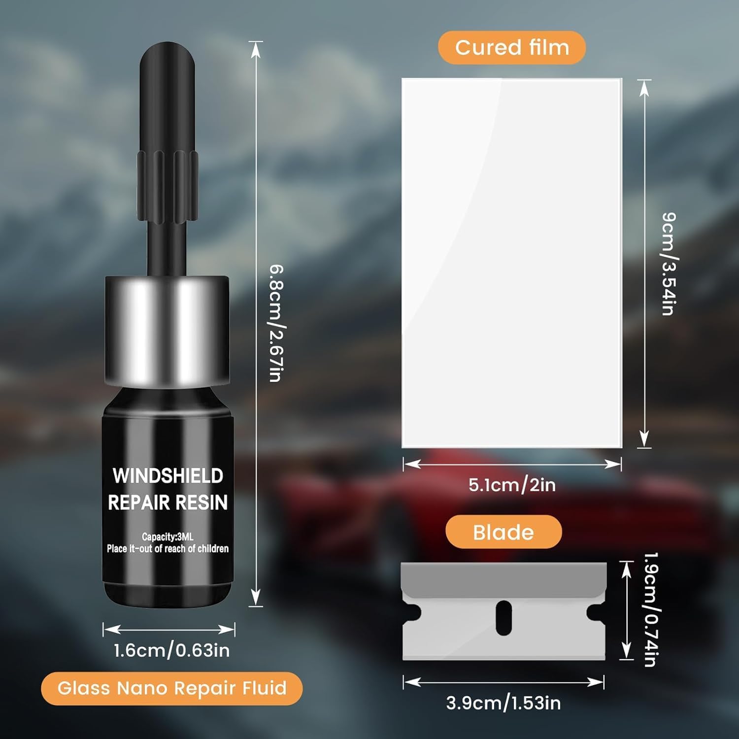 Windshield Repair kit, DIY Glass Cracked Repair Kits, Easy to Use Automotive Glass Nano Repair Fluid, Scratch Chip Cracks Repair Kit (2 Pack) (Black) - Image 3