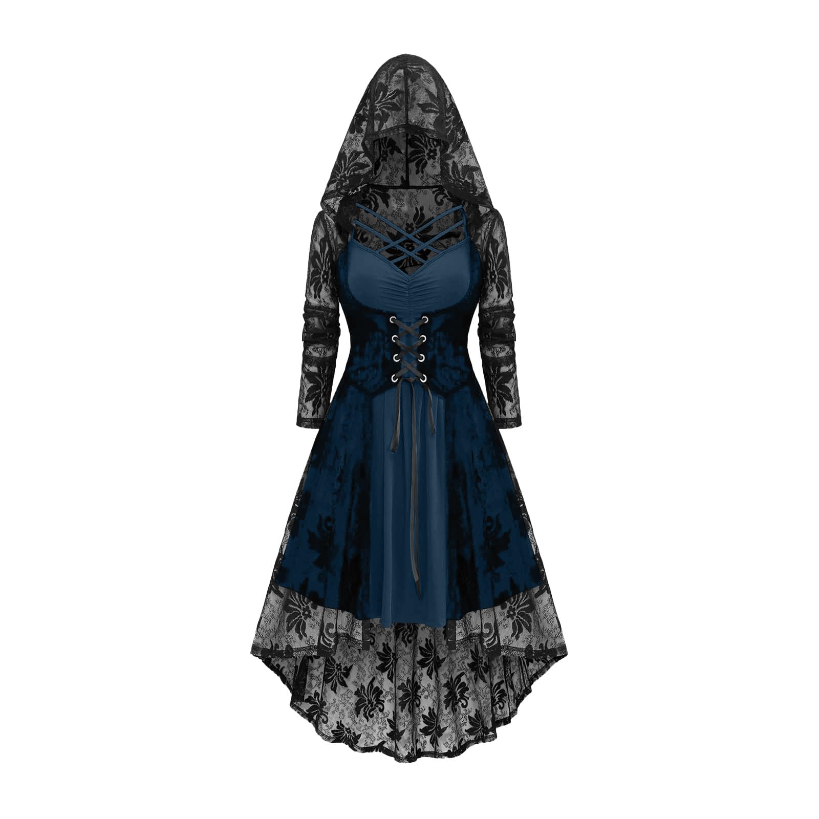 Meeyuioe Womens Halloween Gothic Dresses Plus Size A Line Y2K Hooded Dress Casual Off Shoulder Long Sleeve Party Evening Costumes Adults Halloween Costumes Women Navy L