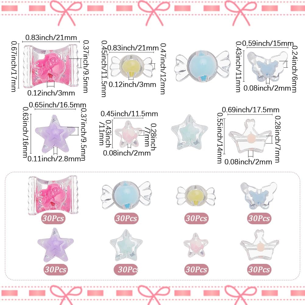 240Pcs Acrylic Candy Bow Star Crown Butterfly Beads Mixed Shapes and Colors Clear Beads Small Charm for Jewelry Making Bracelets Necklaces DIY Craft Accessories image 2