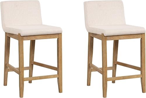 Vista 117 de Nathan James - Gracie - Moderno taburete alto con respaldo, silla alta tapizada con lino texturizado natural y patas de madera cepillada