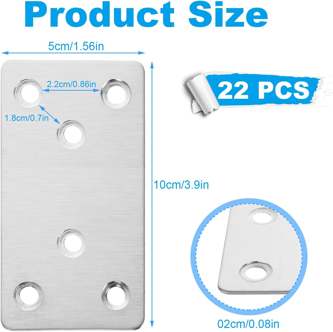 Acrux7 22 Pcs 2"x4" Flat Mending Plates, Stainless Steel Metal Bracket for Wood, Straight Fixing Mending Bracket Plates with Hole for Furniture, Wood, Shelves, Cabinet